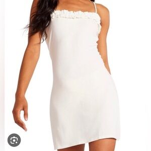 BB Dakota by Steve Madden One Summer Night Ribbed Elegant White Ruffle min Dress